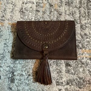 PATRICIA NASH STUDDED LEATHER TRIFOLD WALLET! EUC!